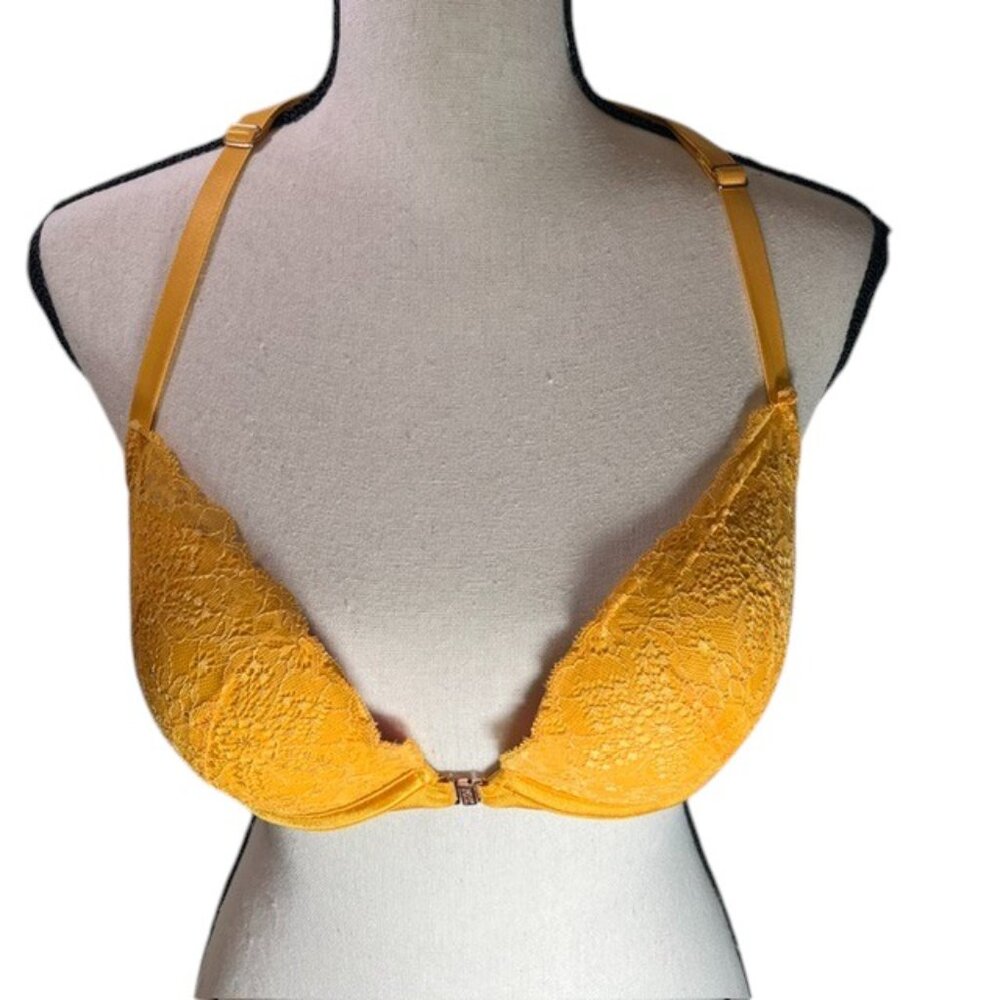 Pink Victoria's Secret Gold and Pink Underwire Date Pushup Bra- Size 36C